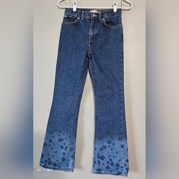 Levi's Denim - 💙💜Levi's 726 Flare Jeans Teenagers size 14 Blue Denim flowers design🩷‎